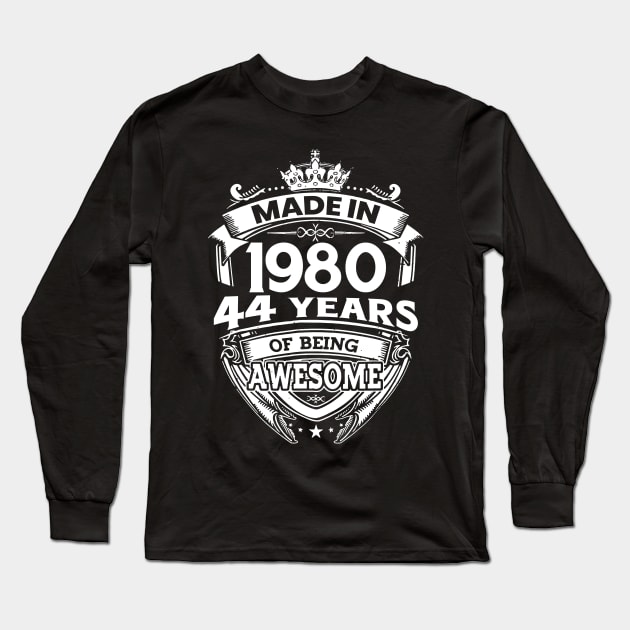 Made In 1980 44 Years Of Being Awesome Long Sleeve T-Shirt by Bunzaji